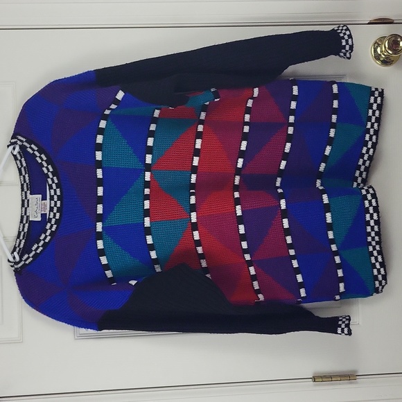 Vtg 80s 90s Colorblock Checkered Colorful Pullover Sweater Size 3X - Picture 1 of 7